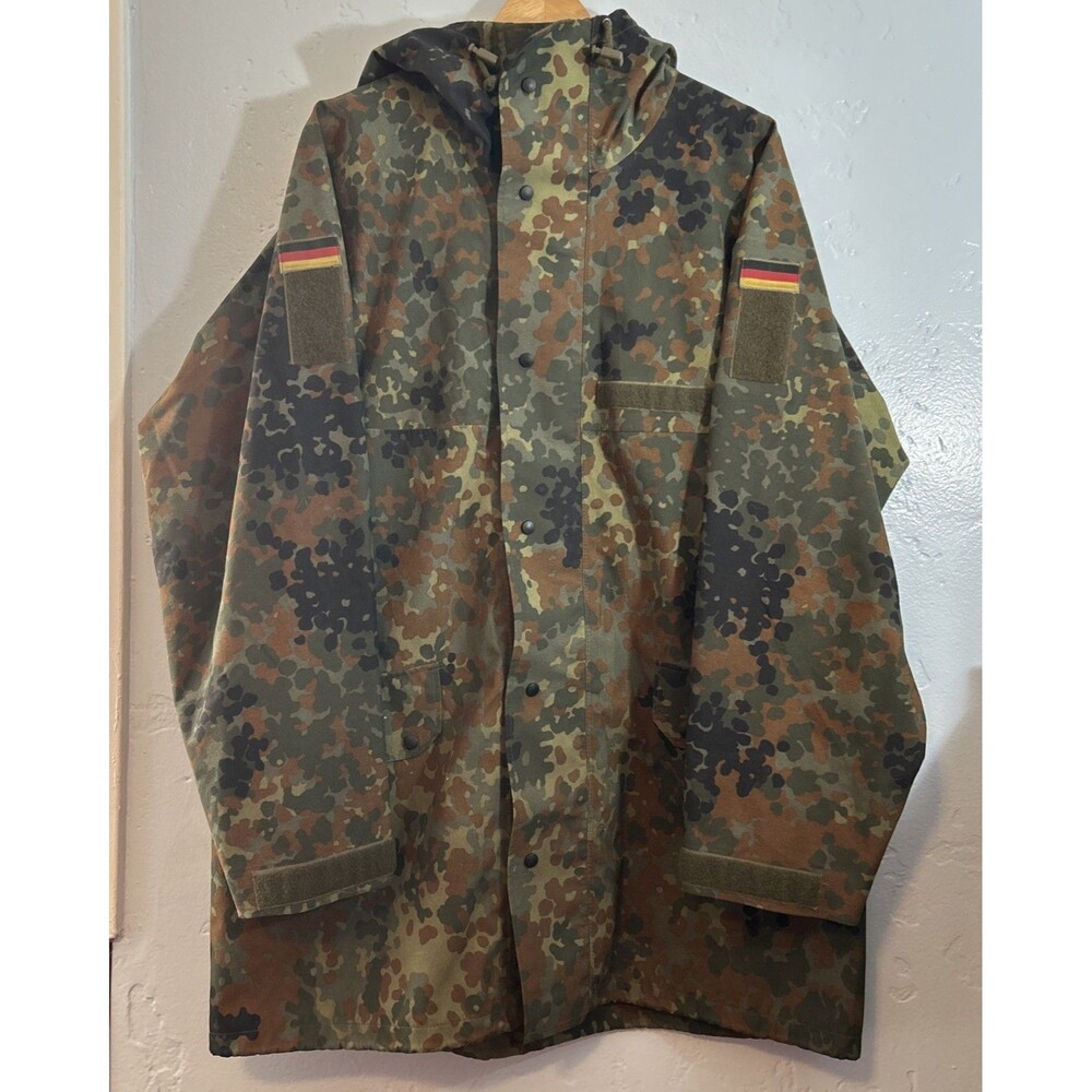 Vintage German Military Flecktarn Parka Mens 52/54 Camo Hooded Waterproof 1997